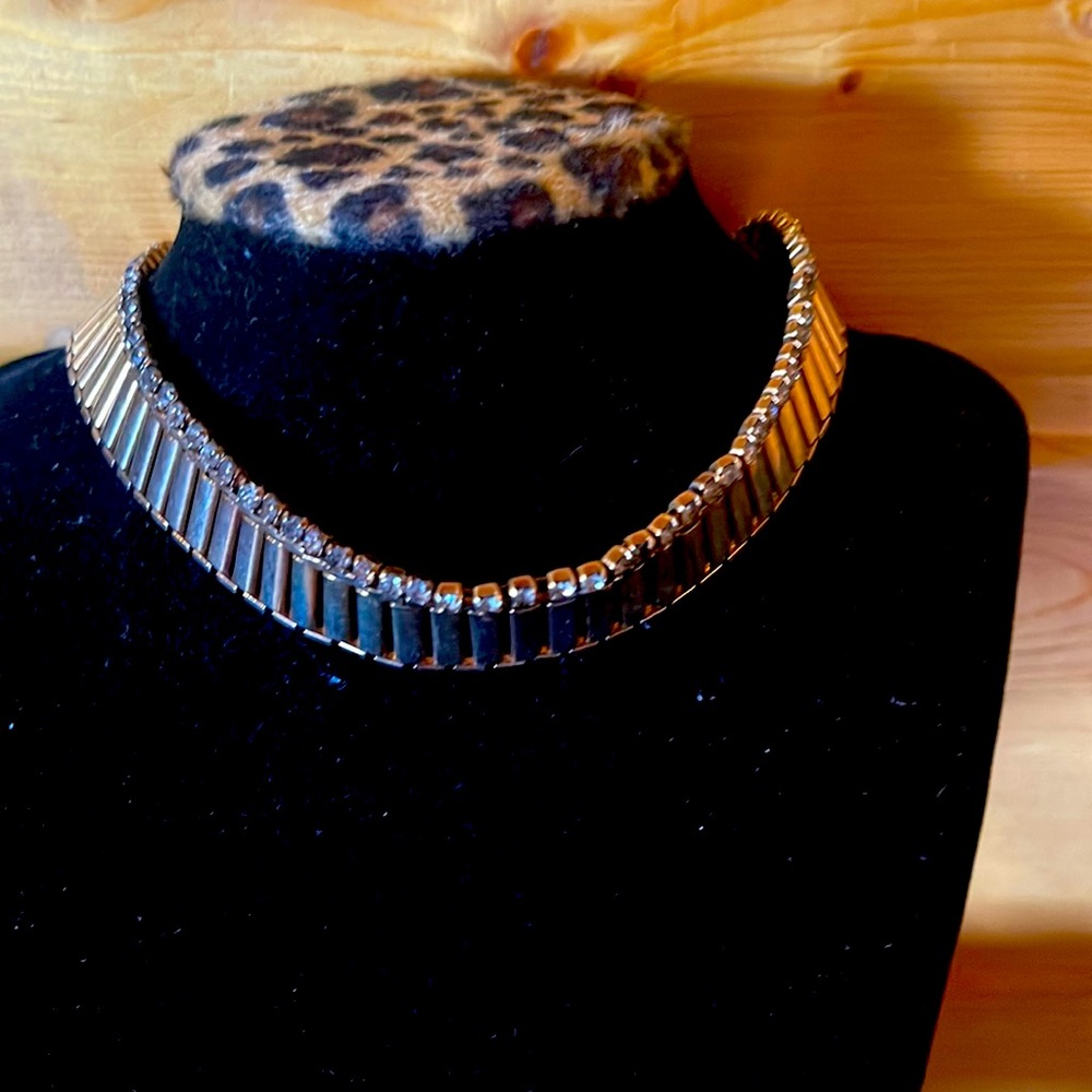 Vintage Rhinestone Gold Bar Necklace